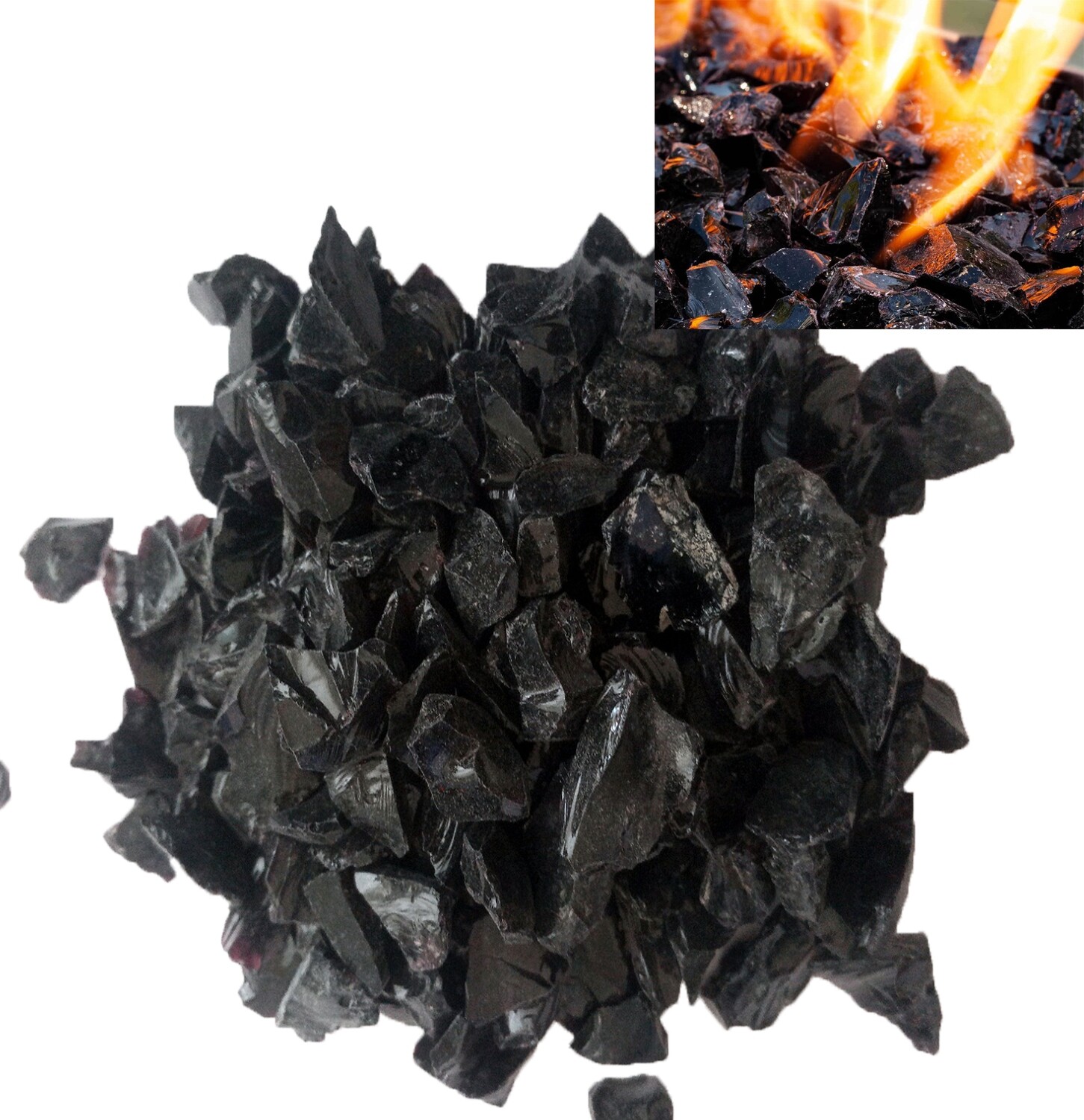 Black Fire Glass 1kg - For Fire Pits, Gas Fires And Ethanol Burners. Sparkling Heat Resistant Glass