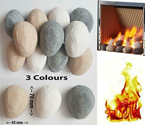 30 Mixed Gas Fire Pebbles. White, Grey and Beige. Made in UK. Suitable for Gas/LPG/Living Flame Fires