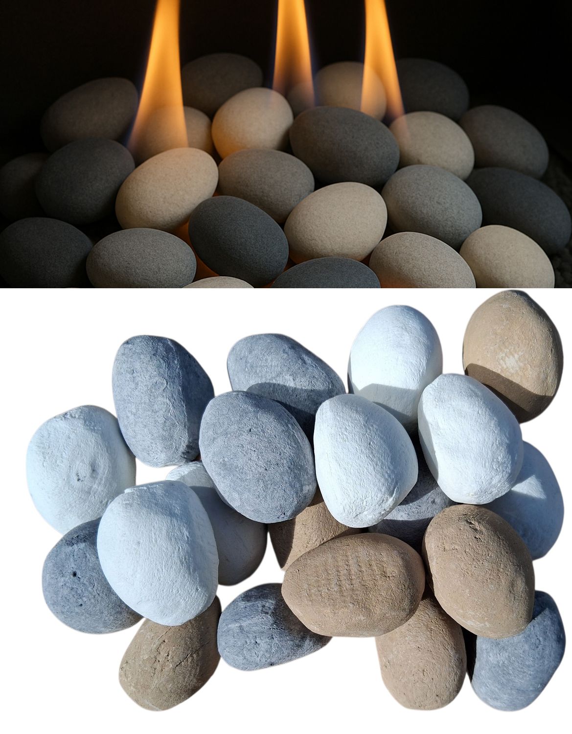 20 Mixed Gas Fire Pebbles. White, Grey and Beige. Made in UK. Suitable for Gas/LPG/Living Flame Fires