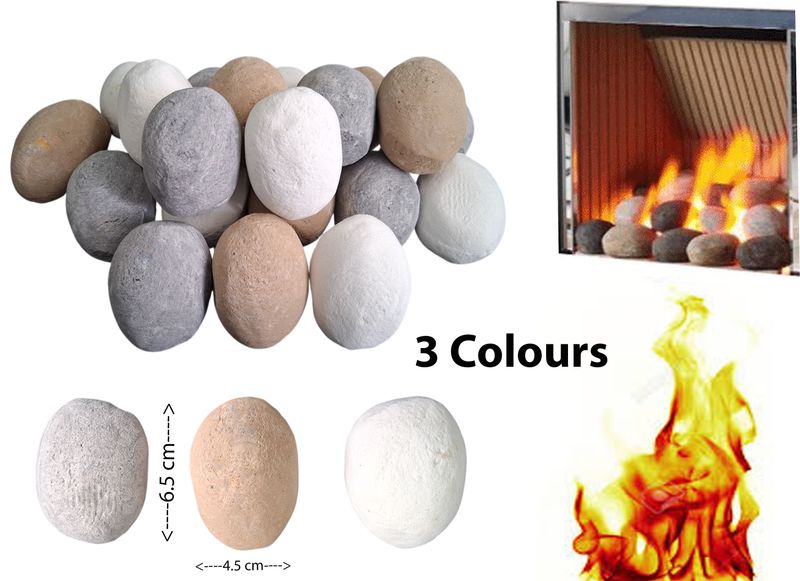 20 Mixed Gas Fire Pebbles. White, Grey and Beige. Made in UK. Suitable for Gas/LPG/Living Flame Fires