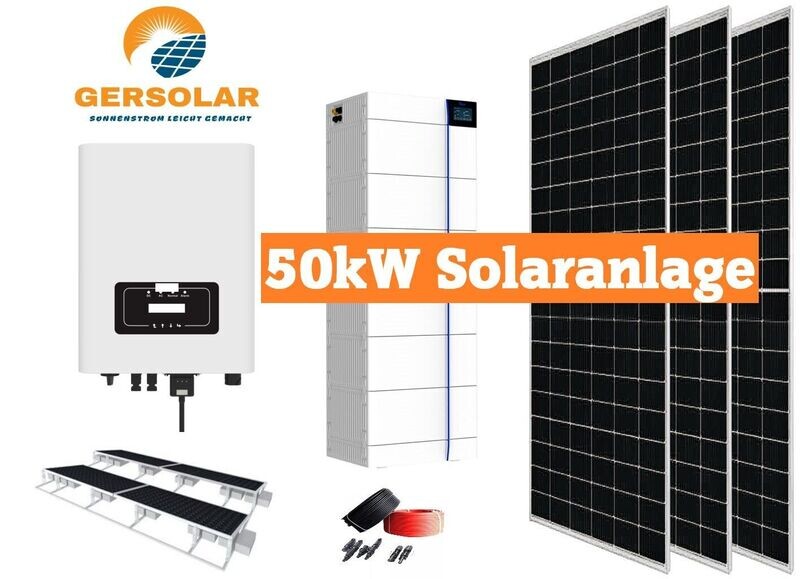 50KW Solaranlage + 52 kWh Speicher, 50.000 Watt PV Anlage 3 Phasig + Komplettes Montagesystem 50KW Solaranlage + 52 kWh Speicher, 50.000 Watt PV Anlage 3 Phasig + Komplettes Montagesystem
