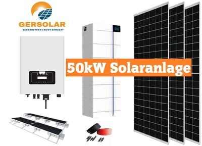 50KW Solaranlage + 52 kWh Speicher, 50.000 Watt PV Anlage 3 Phasig + Komplettes Montagesystem