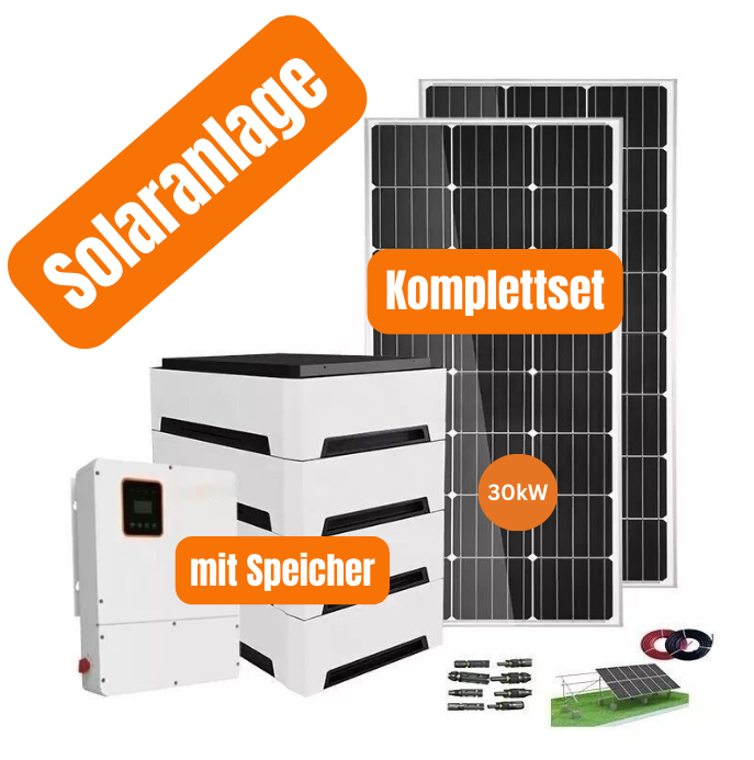 30KW Solaranlage mit 40,96 kWh Speicher, 30.000 Watt Hybrid 3 Phasig,  inkl. Komplettes Montagesystem