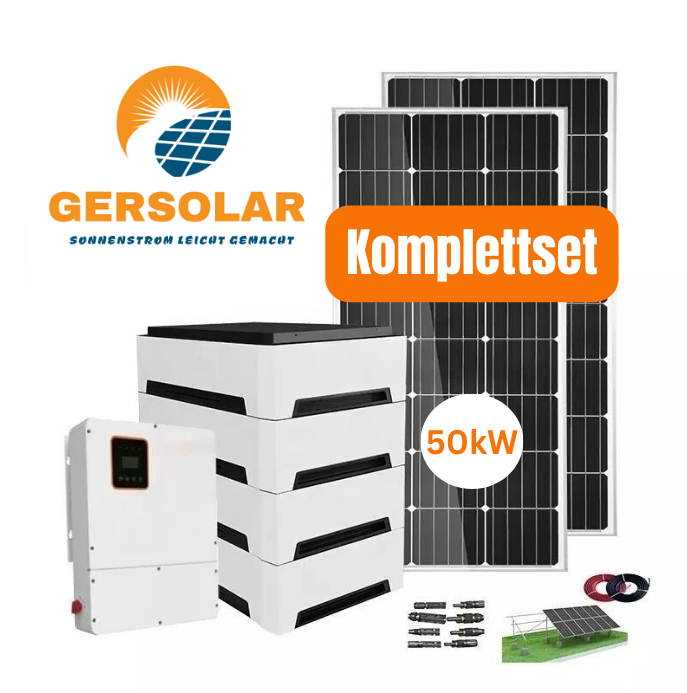 50KW Solaranlage + 52 kWh Speicher, 50.000 Watt PV Anlage 3 Phasig + Komplettes Montagesystem