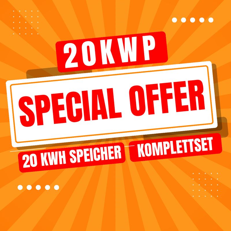 20kW PV Anlage Komplettset Hybrid-Wechselrichter  3-phasig + 1 x Speicher 20 kWh + Schwarze PV Module +  Komplettes Montagesystem