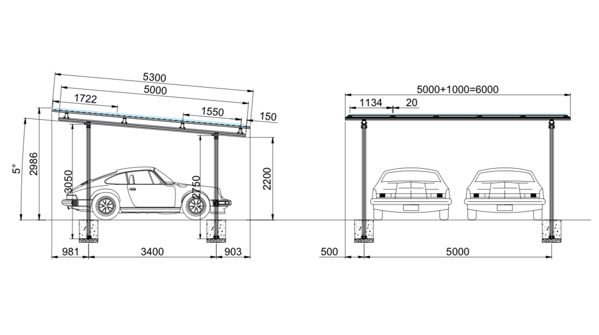 1,320 MW PV-Komplettanlage – Carport-Komplettset für 400 Parkplätze