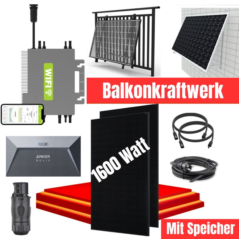 1600 Watt Balkonkraftwerk mit Speicher Komplettset