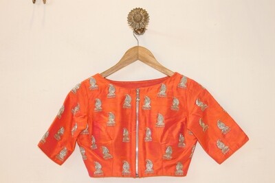 Orange Rawsilk Blouse - Jhumki buti front open