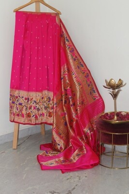 Pure Banarasi Silk Paithani Border Pink Saree