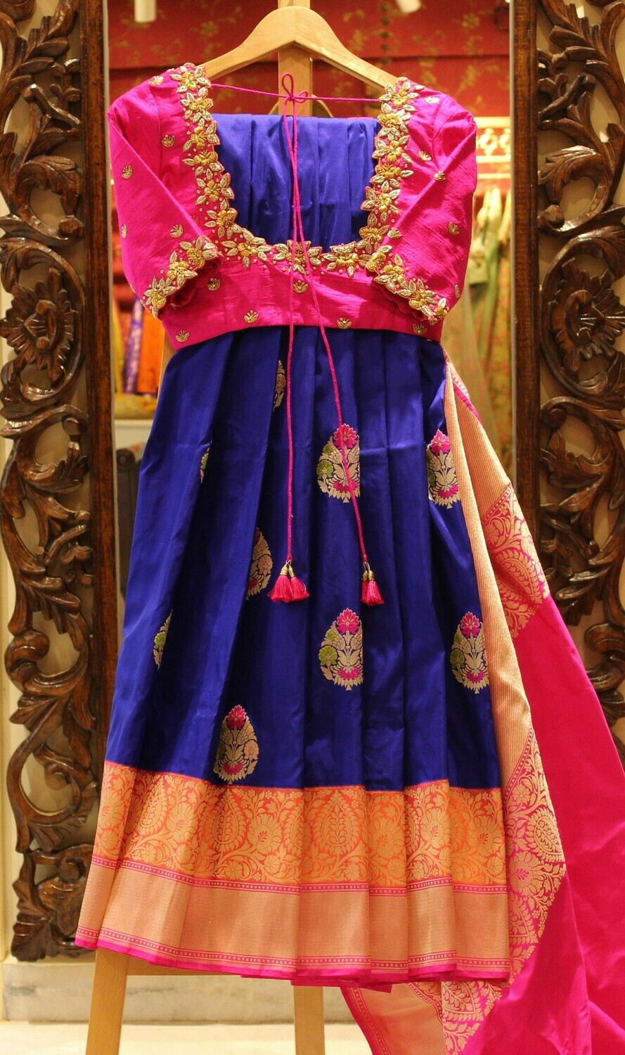Royal Blue Pure Silk Banarasi Saree with Cutwork Designer Blouse