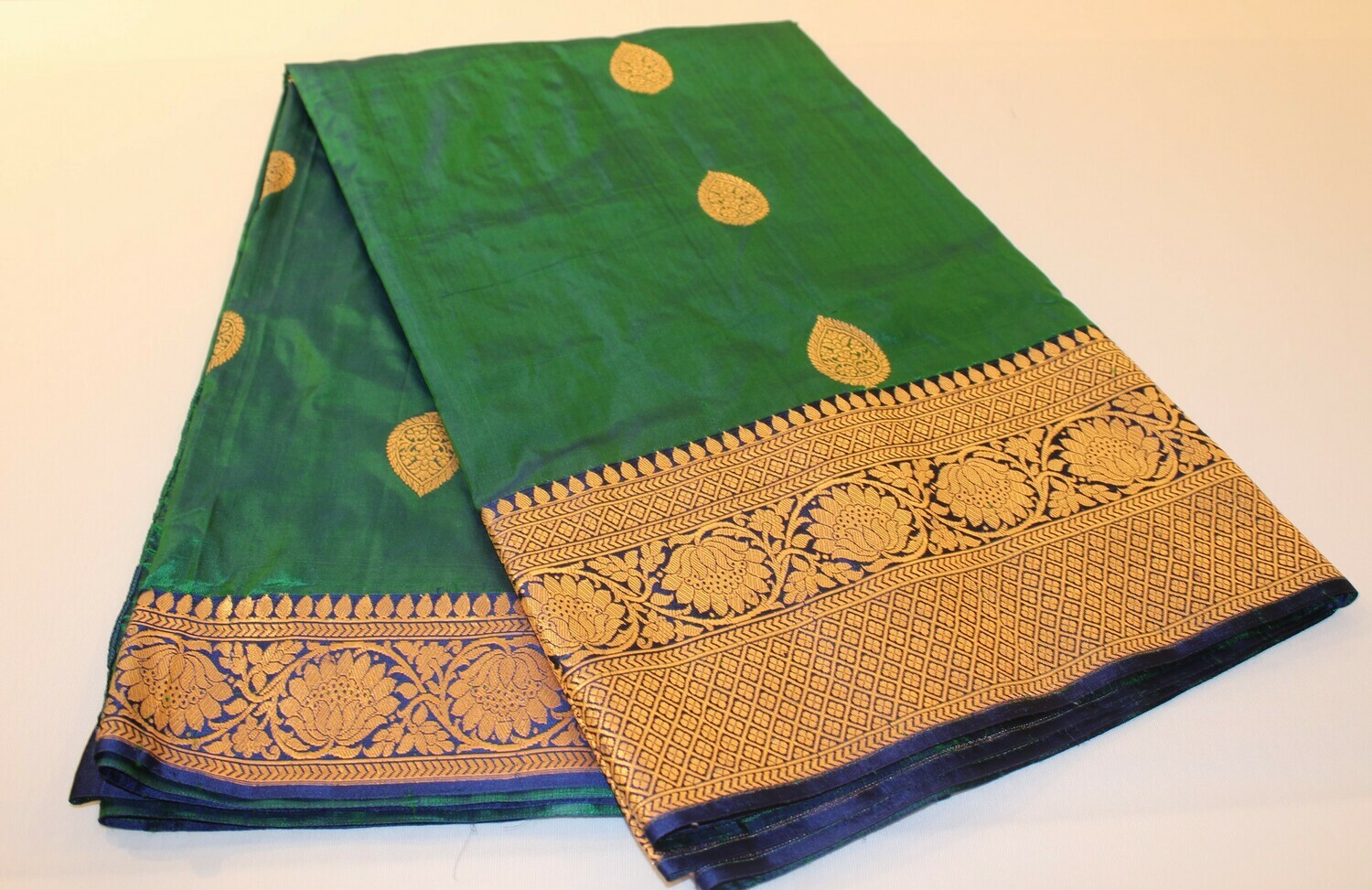 Handloom Green Pure Katan Silk Kadhua Saree