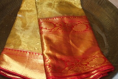 Kalyanam Gold and Red Pure Kanjivaram Saree with Rich Gold-Silver Zari Weaving and Grand Pallu