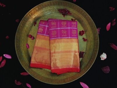 Pink and orange two tone kalaneta  kanchi saree 