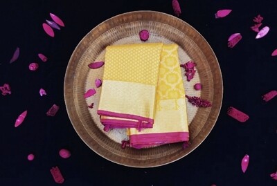 Yellow kanchi with gold zari border