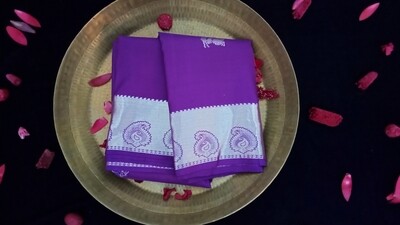Violet pure kanchi saree with silver zari border