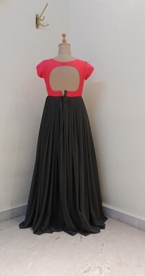 Peach and Grey Georgette Gown with parrot embellishment