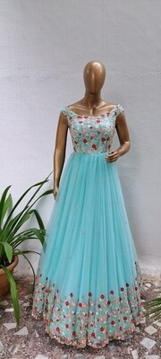 Blue off shoulder gown