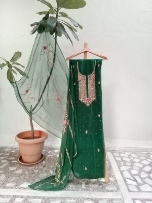 Cadmium Green colour shiffon dress 