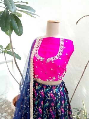 Captivating Navy-blue Banarasi silk lehenga