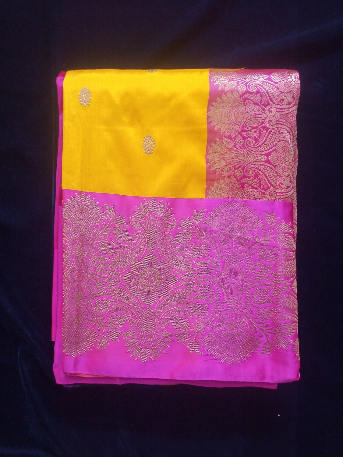 Golden yellow Banarasi silk saree
