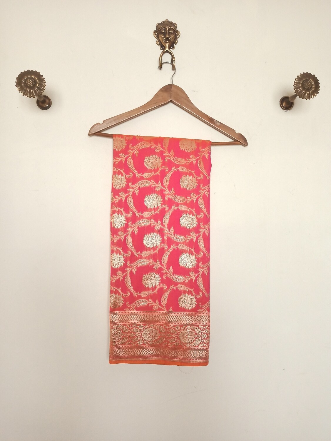 pinkish Orange Banarasi silk saree