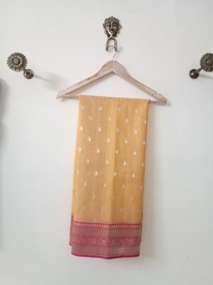 golden colour Banarasi silk saree.