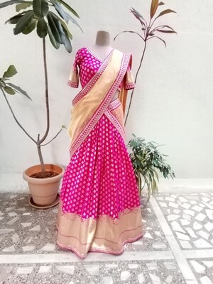 Rani pink colour Banaras silk lehenga..