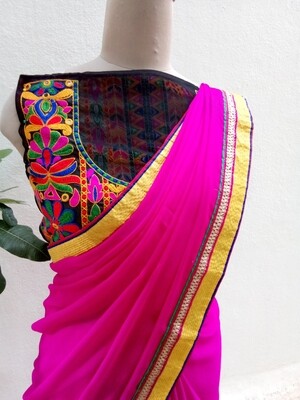 Fuscia pink Georgette saree