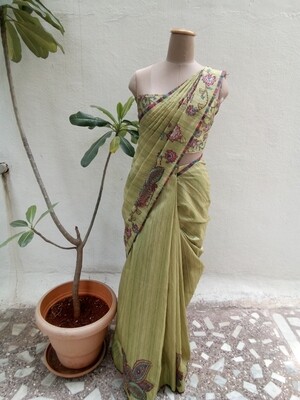 Mint green colour Raw silk saree