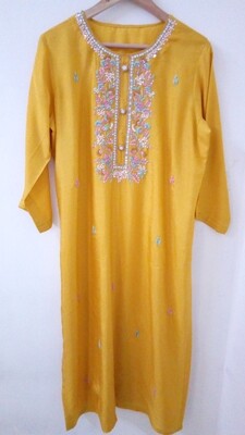 Linen kurta with emblished sequence with embroidery