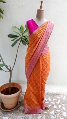 Orange Banarasi silk saree