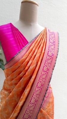 Orange Banarasi silk saree