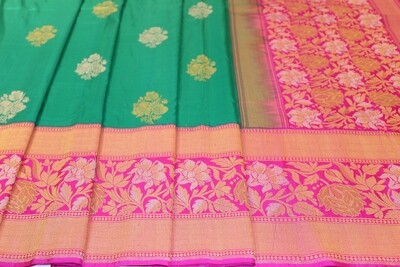 Green and Pink Pure Kadhua silk Saree