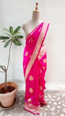  Rani Pink Pure Banarasi silk Handloom Saree