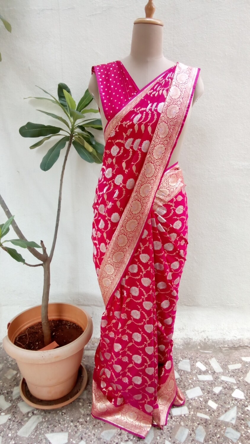 Rani pink pure Banarasi silk saree ..