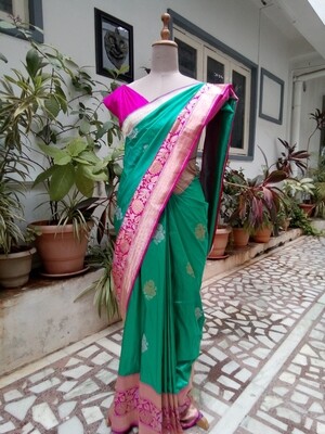 Teal Green colour Banarasi silk saree ..