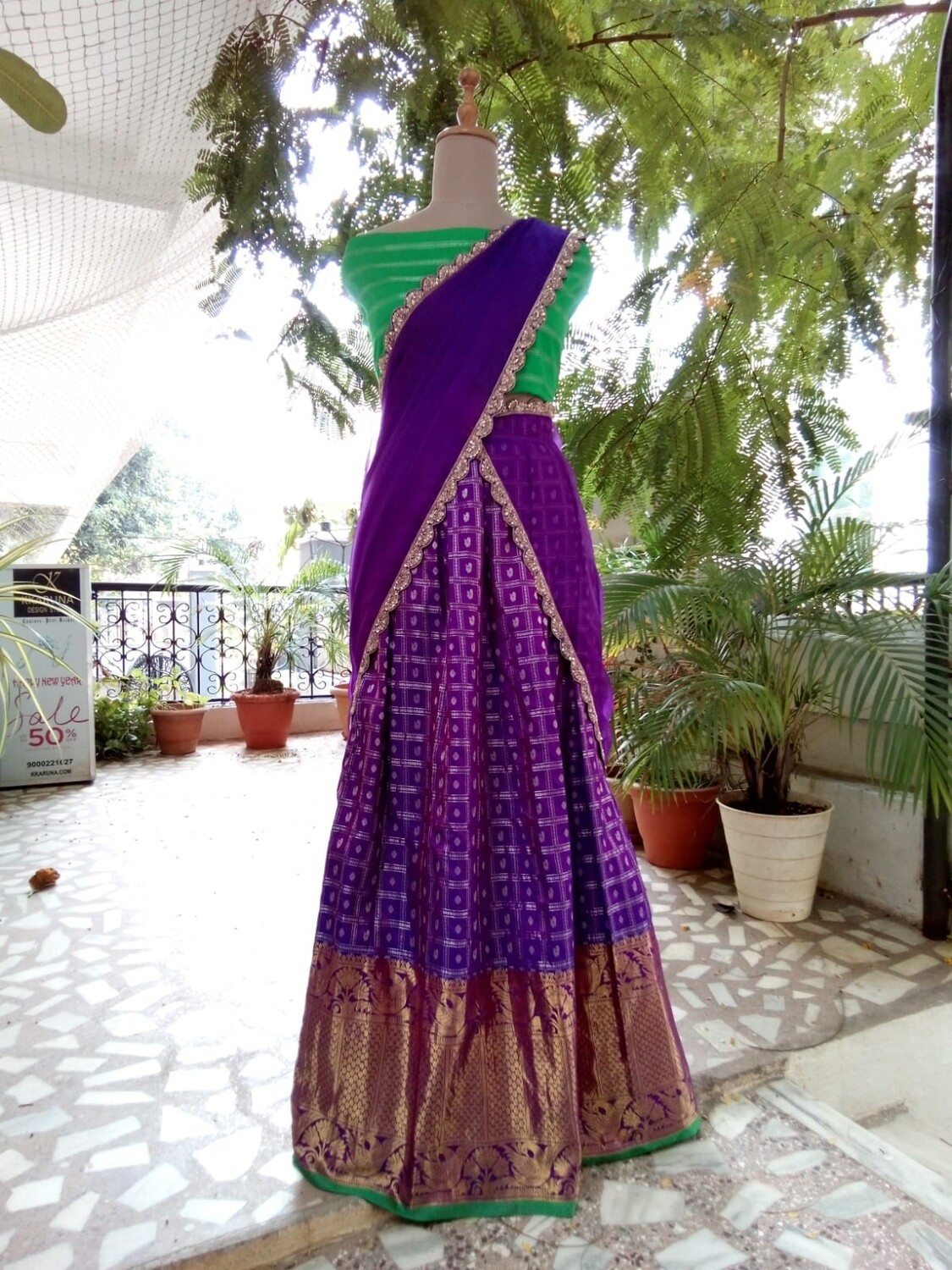 Purple Banaras Lehanga Green Blouse