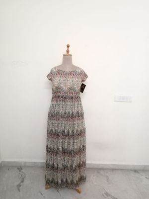 Ajrakh printed chiffon long gown.