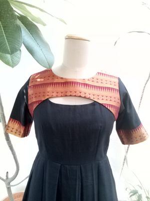 Black and brown silk crafted with border pattern.