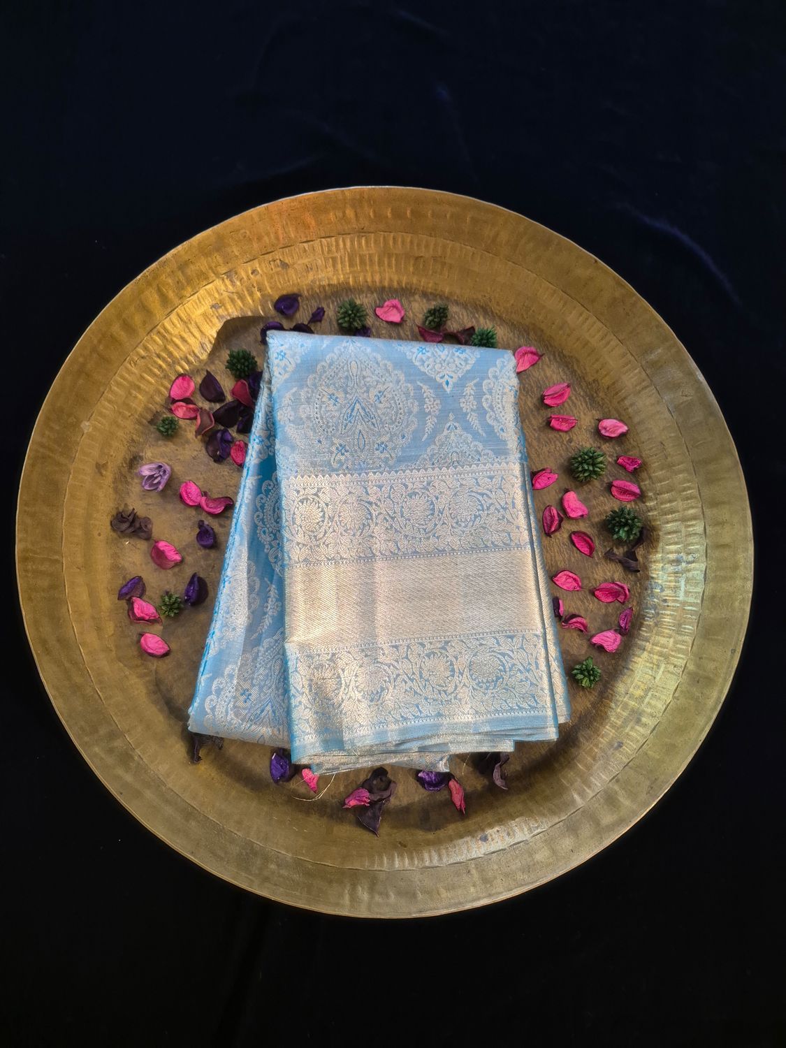Elegant Blue and Gold Brocade Fabric.