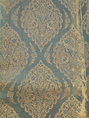 Elegant Blue and Gold Brocade Fabric.