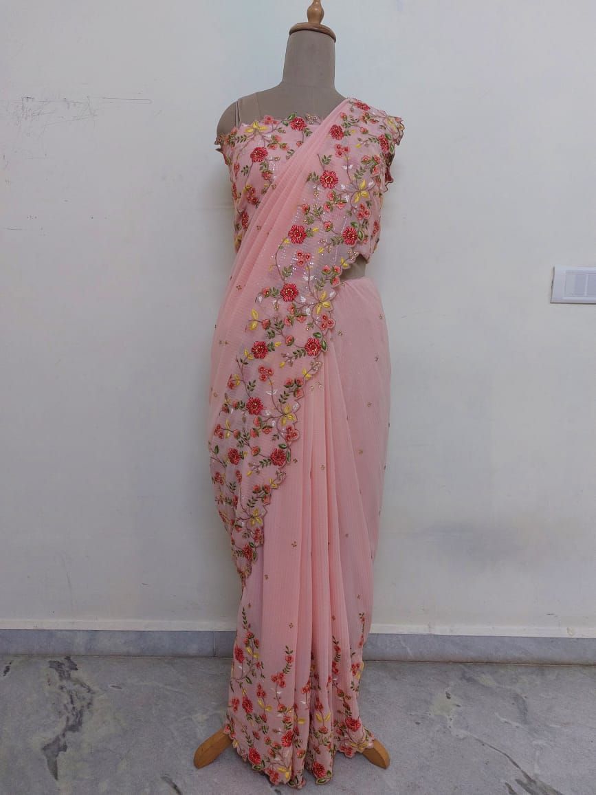 Blush pink sequence Georgette saree