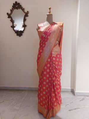  Elegant Pink and Gold Banarasi Silk Saree.