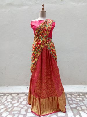 Banarasi Orange Silk Lehenga 