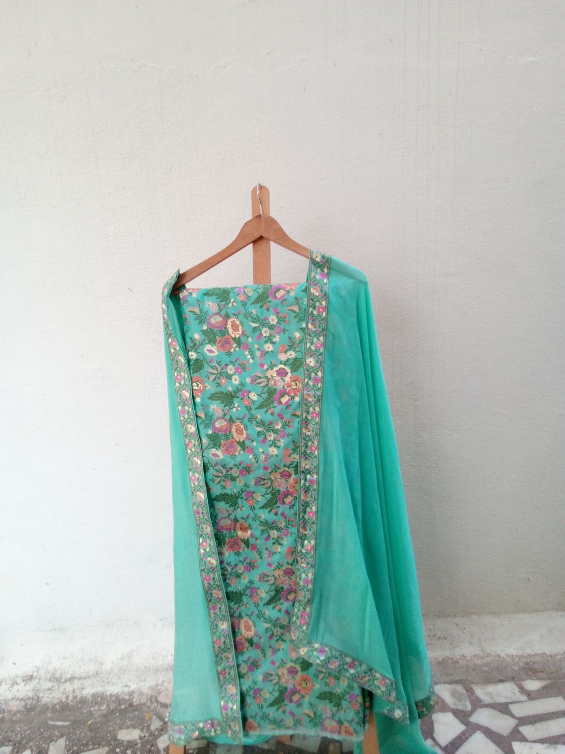 Banarasi sea green dress 