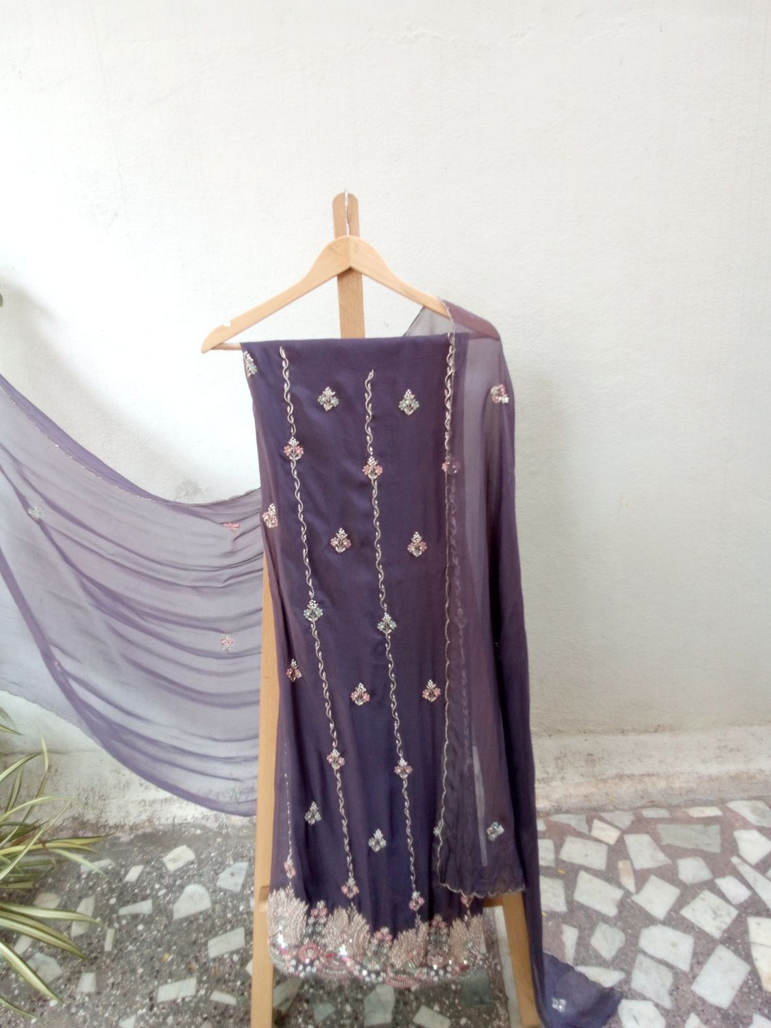Beautiful wine colour embroidery dress 