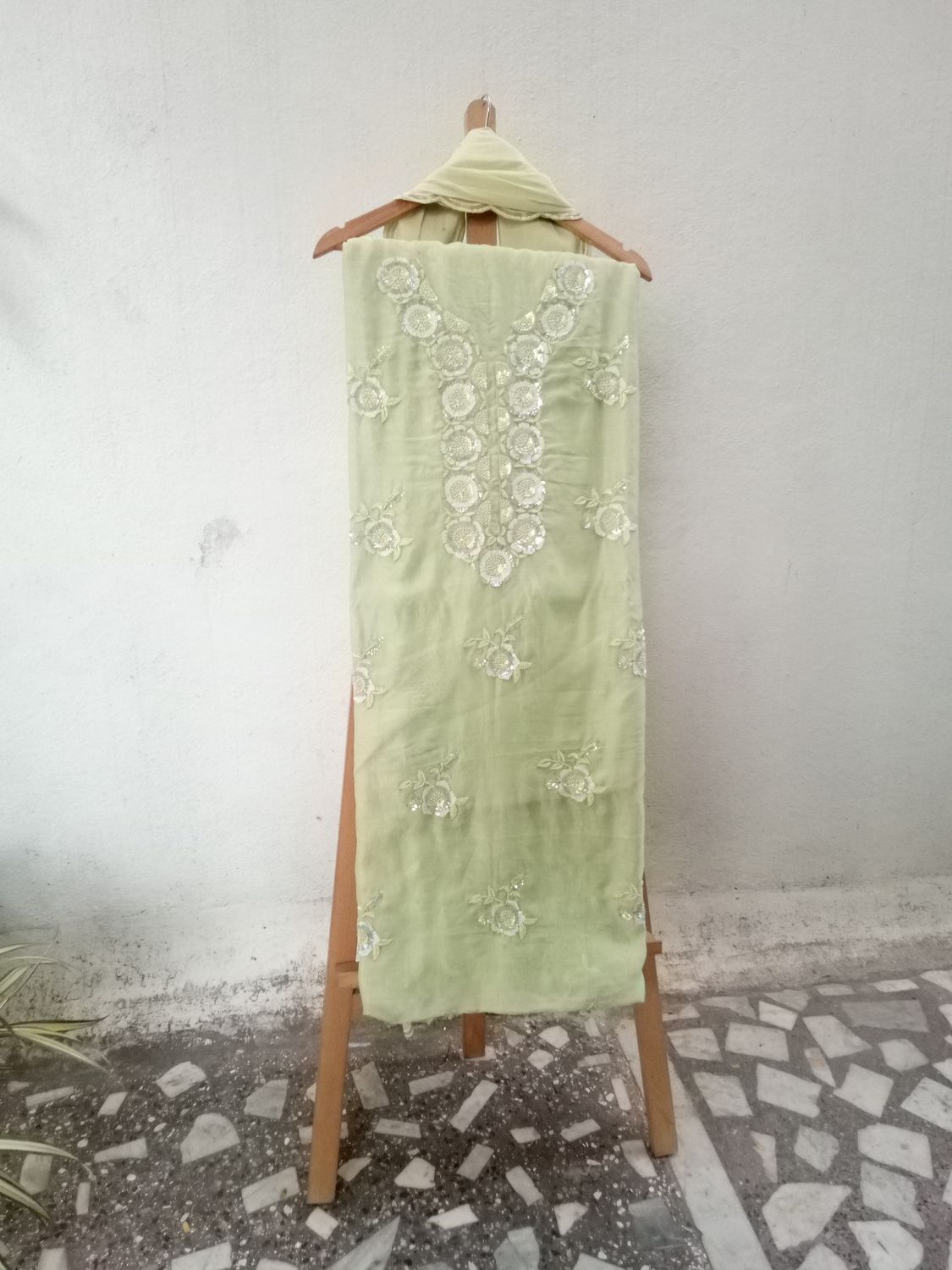 Yellow green chenderi dress 