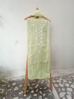 Yellow green chenderi dress 