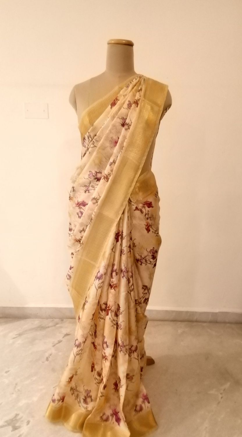 Yellow Digital Printed Kota Saree 