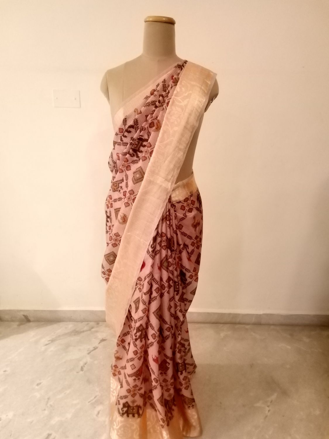 Brick Geometric Printed Kota Saree 